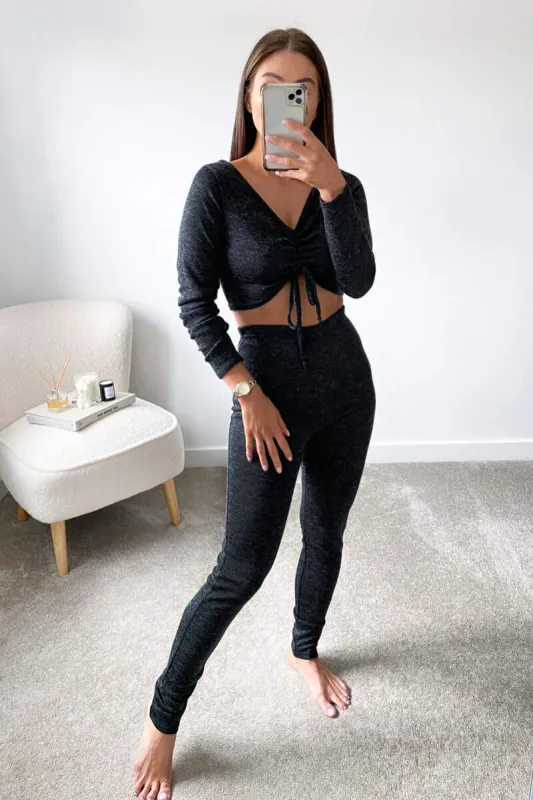 Black Tie Crop Top Lounge Set sold by AX Paris
