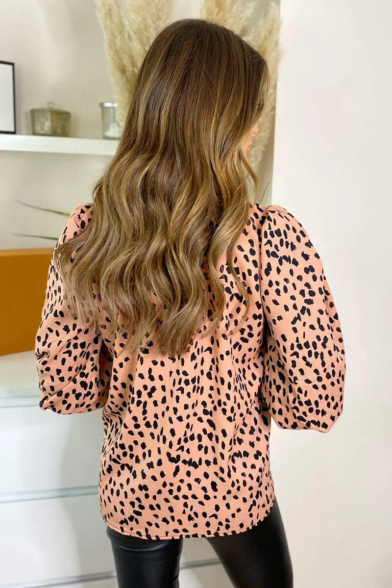 Peach Elasticated Neck Puff Sleeve Top sold by AX Paris product image thumbnail 5