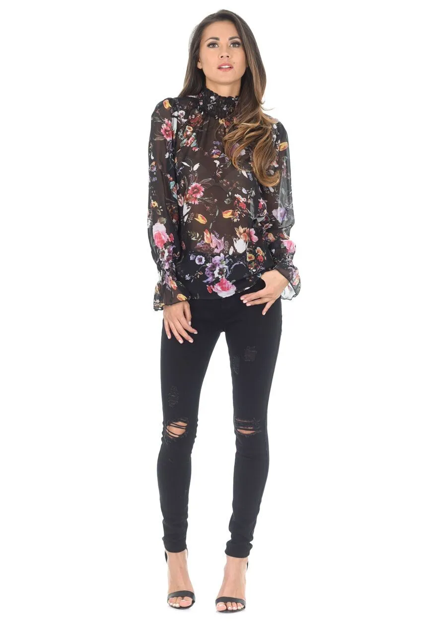 Black Floral Frill Top sold by AX Paris product image thumbnail 2