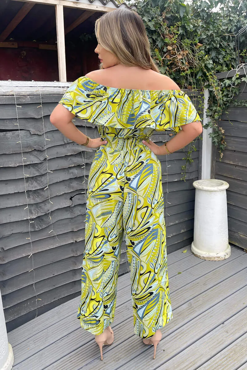 Lime Printed Bardot Culotte Jumpsuit sold by AX Paris product image thumbnail 4
