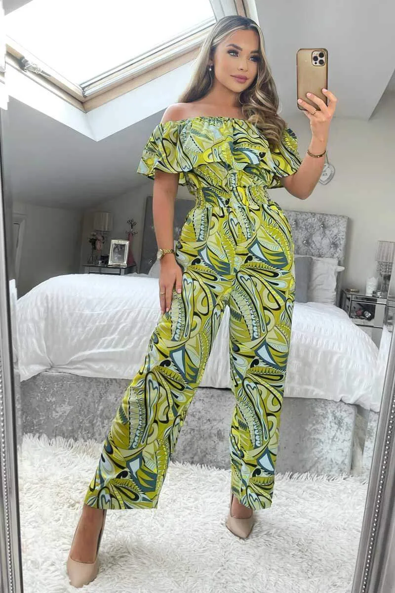 Lime Printed Bardot Culotte Jumpsuit sold by AX Paris product image thumbnail 3