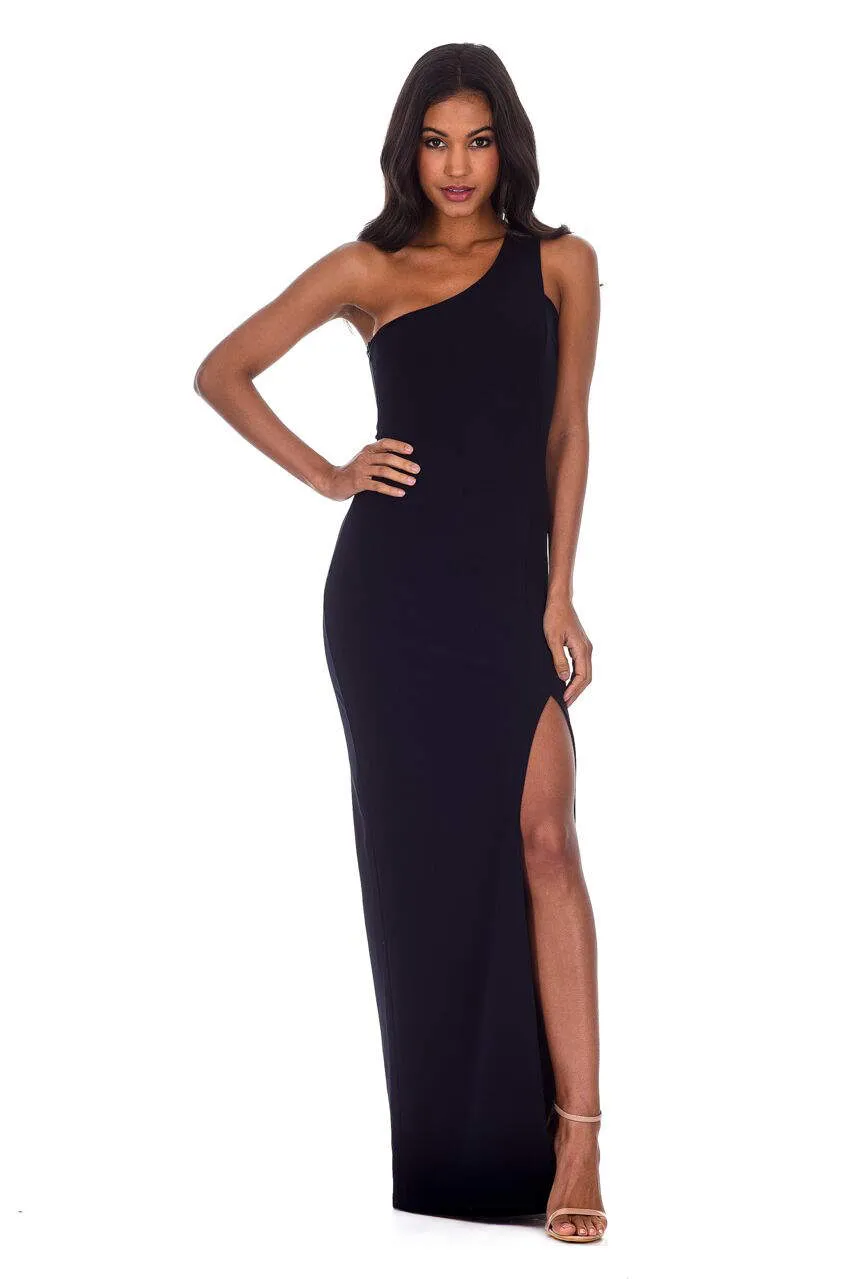 Navy Asymmetric Thigh Split Maxi Dress sold by AX Paris