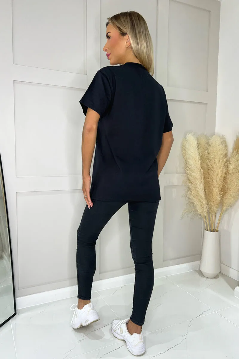 Black NY London Milan Paris Slogan T-Shirt sold by AX Paris product image thumbnail 4