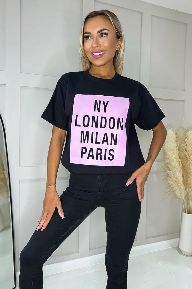 Black NY London Milan Paris Slogan T-Shirt sold by AX Paris product image thumbnail 3