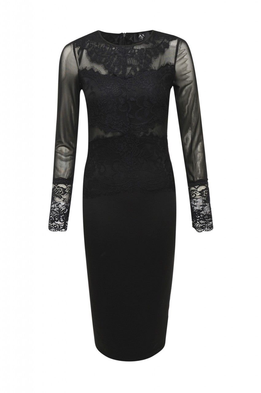 Black Midi Dress with Lace and Mesh Detail sold by AX Paris product image thumbnail 4
