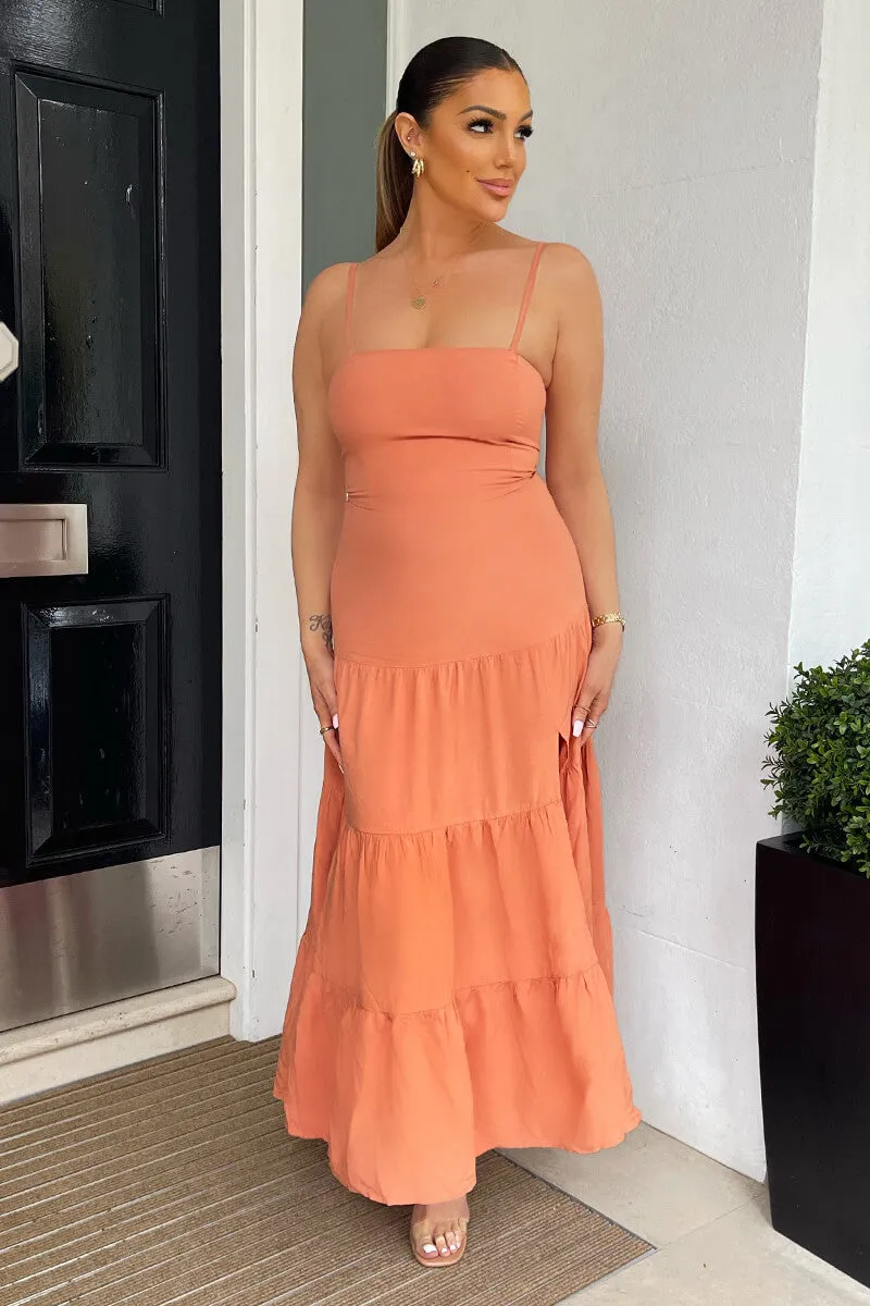 Terracotta Strappy Smock Midi Dress sold by AX Paris product image thumbnail 3