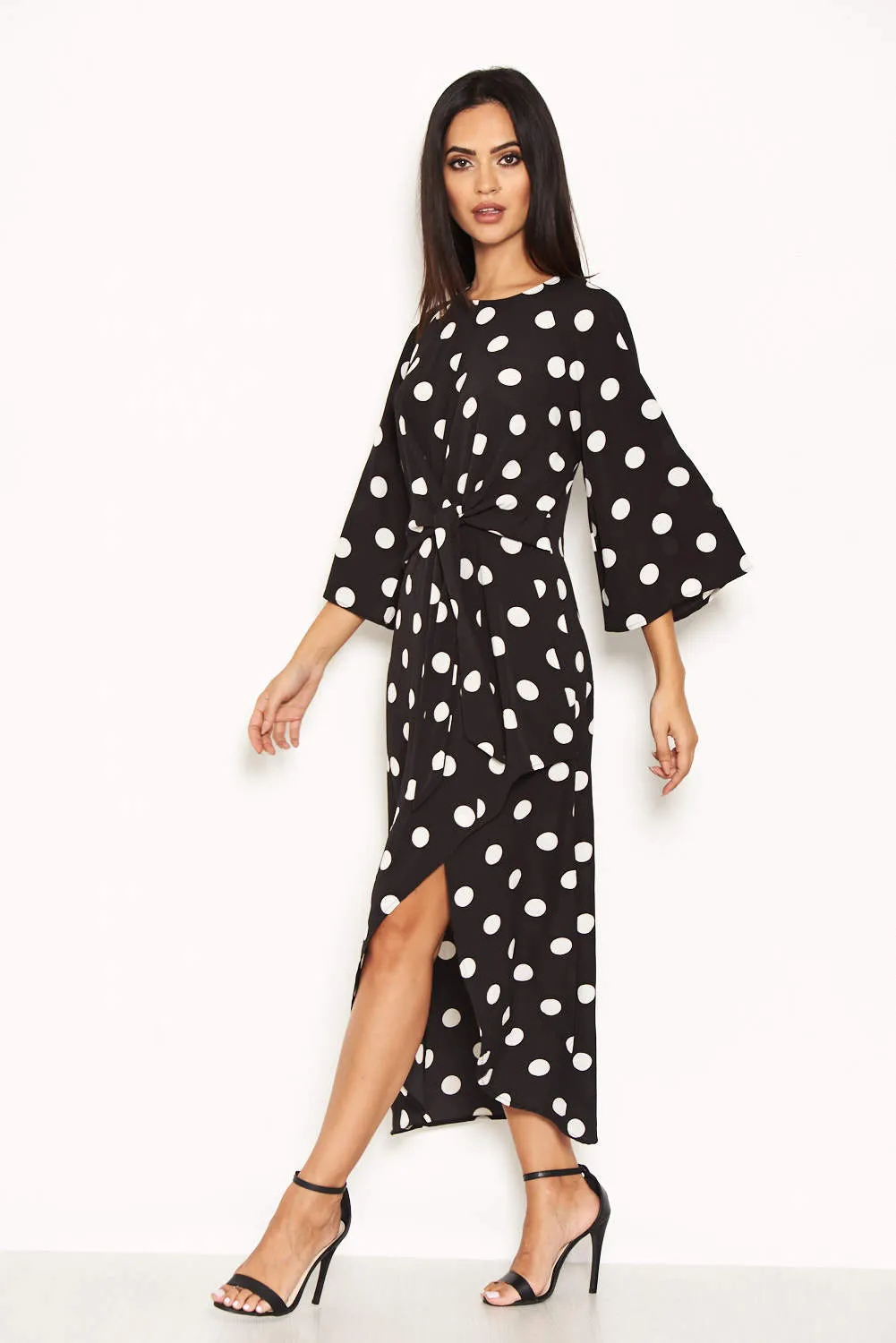 Black Polka Dot Wrap Dress With Tie Front sold by AX Paris product image thumbnail 2