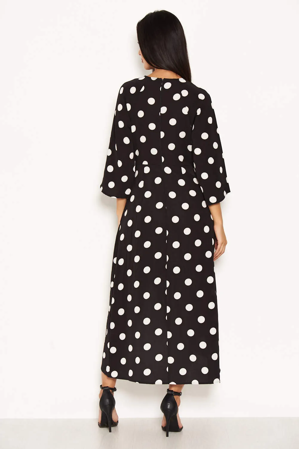 Black Polka Dot Wrap Dress With Tie Front sold by AX Paris product image thumbnail 3