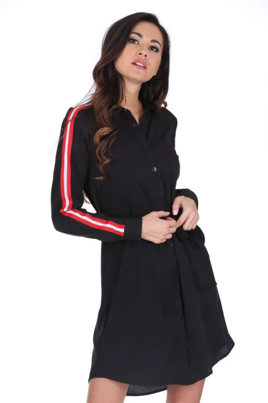 Black Shirt Dress With Stripe Detail And Tie Waist sold by AX Paris