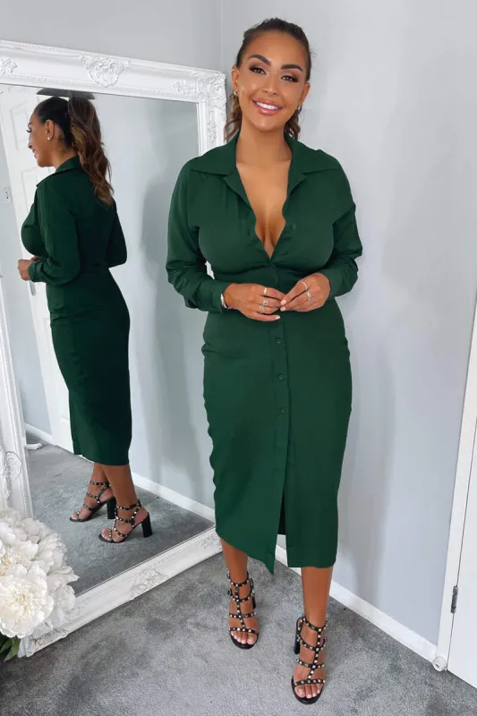 Teal Button Up Midi Dress sold by AX Paris