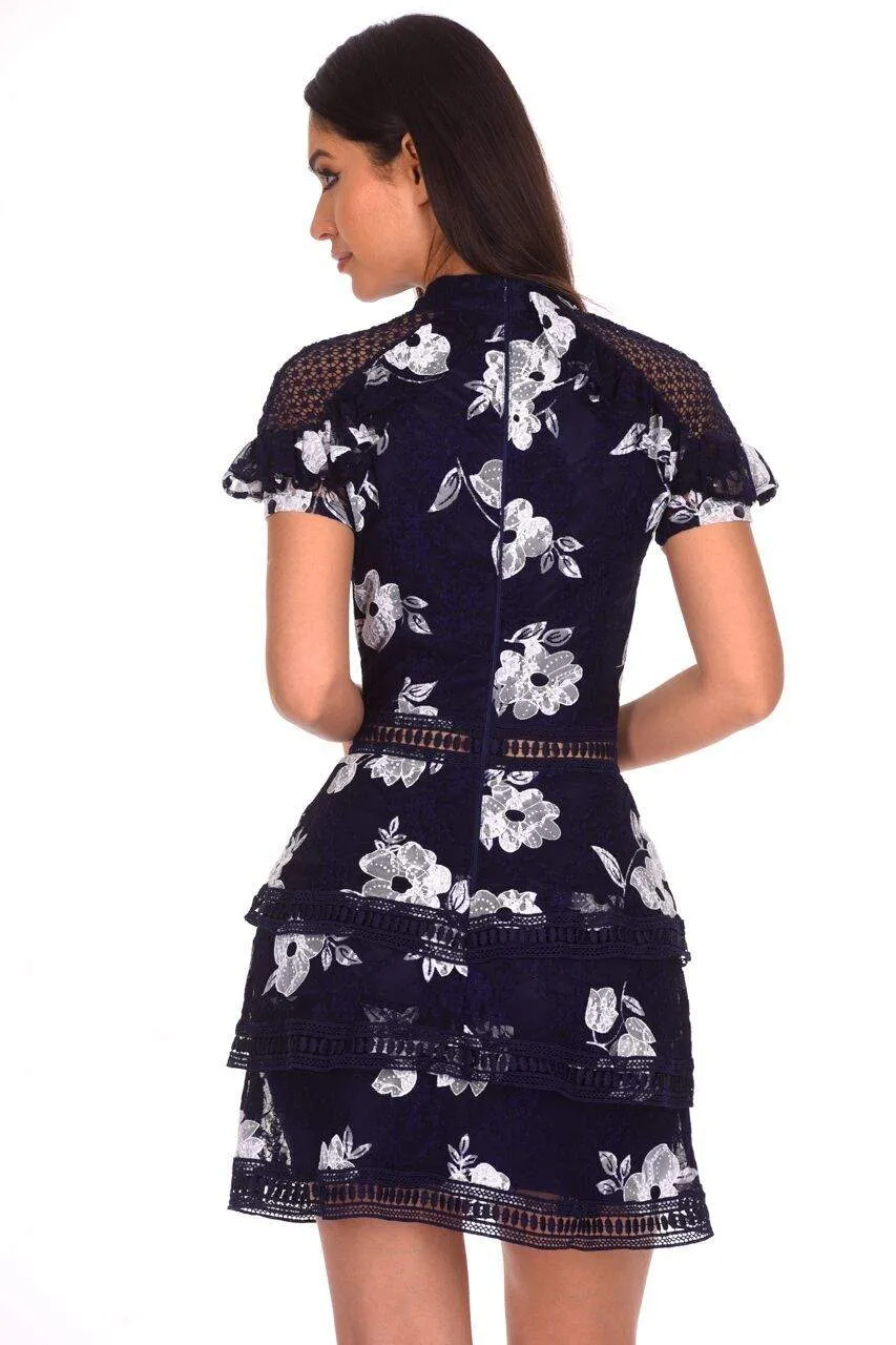 Navy Flower Detail Lace Dress sold by AX Paris product image thumbnail 3