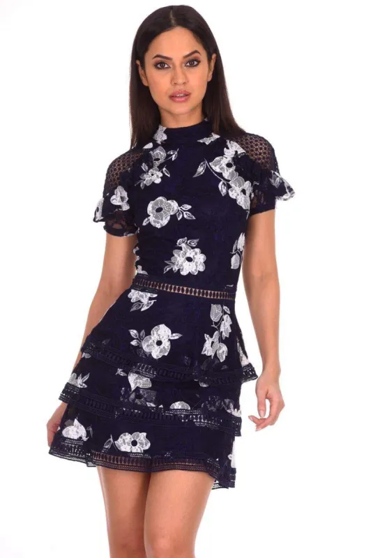 Navy Flower Detail Lace Dress sold by AX Paris