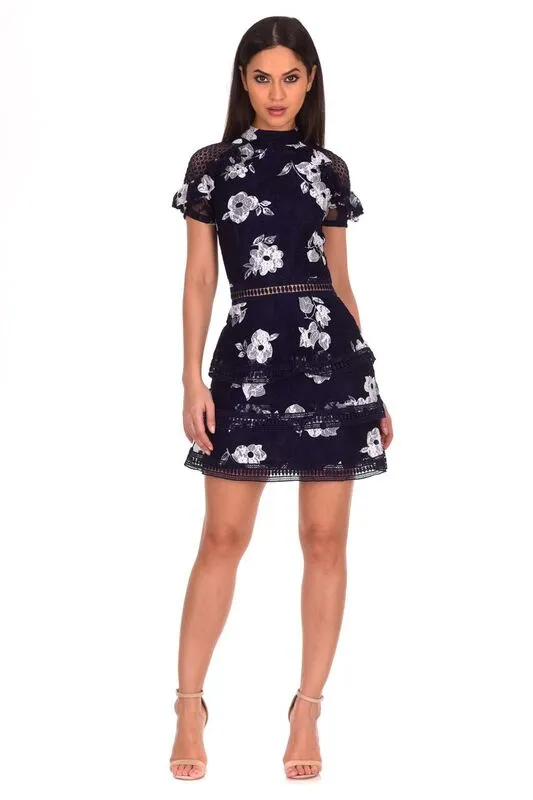 Navy Flower Detail Lace Dress sold by AX Paris product image thumbnail 2