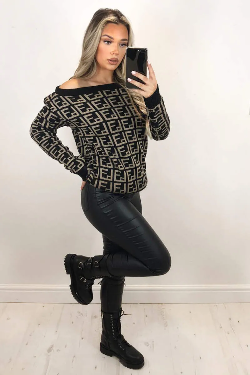 Black Printed Off The Shoulder Knit Jumper sold by AX Paris product image thumbnail 3