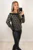 Black Printed Off The Shoulder Knit Jumper sold by AX Paris