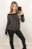 Black Printed Off The Shoulder Knit Jumper sold by AX Paris
