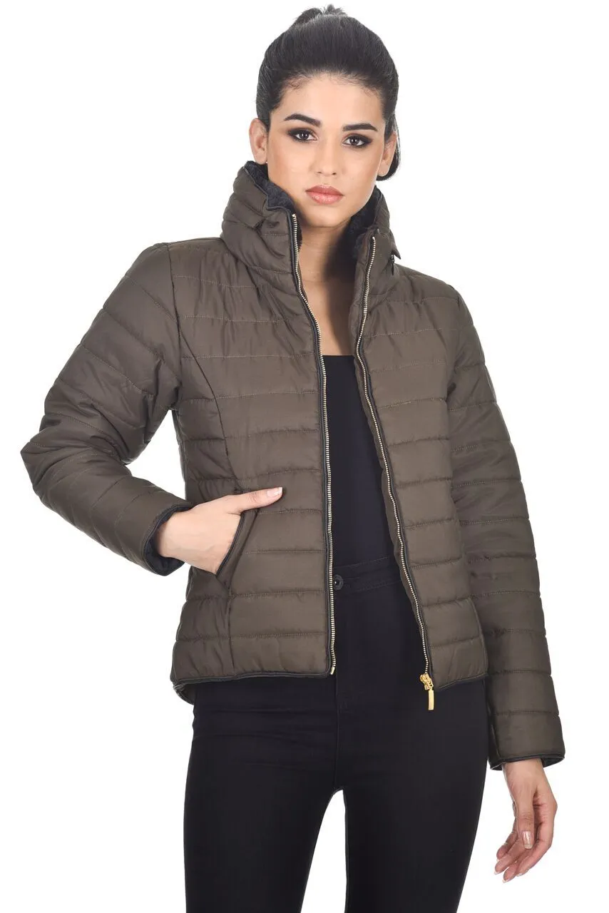 Khaki Puffer Jacket sold by AX Paris