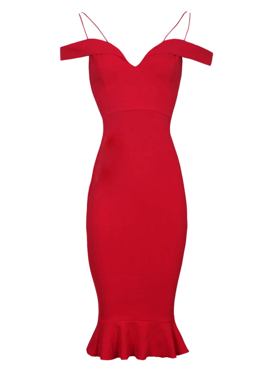 Red Off The Shoulder Fishtail Dress sold by AX Paris product image thumbnail 4