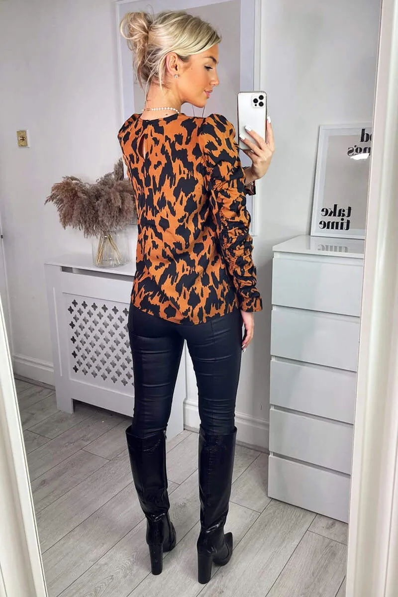 Camel Animal Print Long Gathered Sleeve Top sold by AX Paris product image thumbnail 5