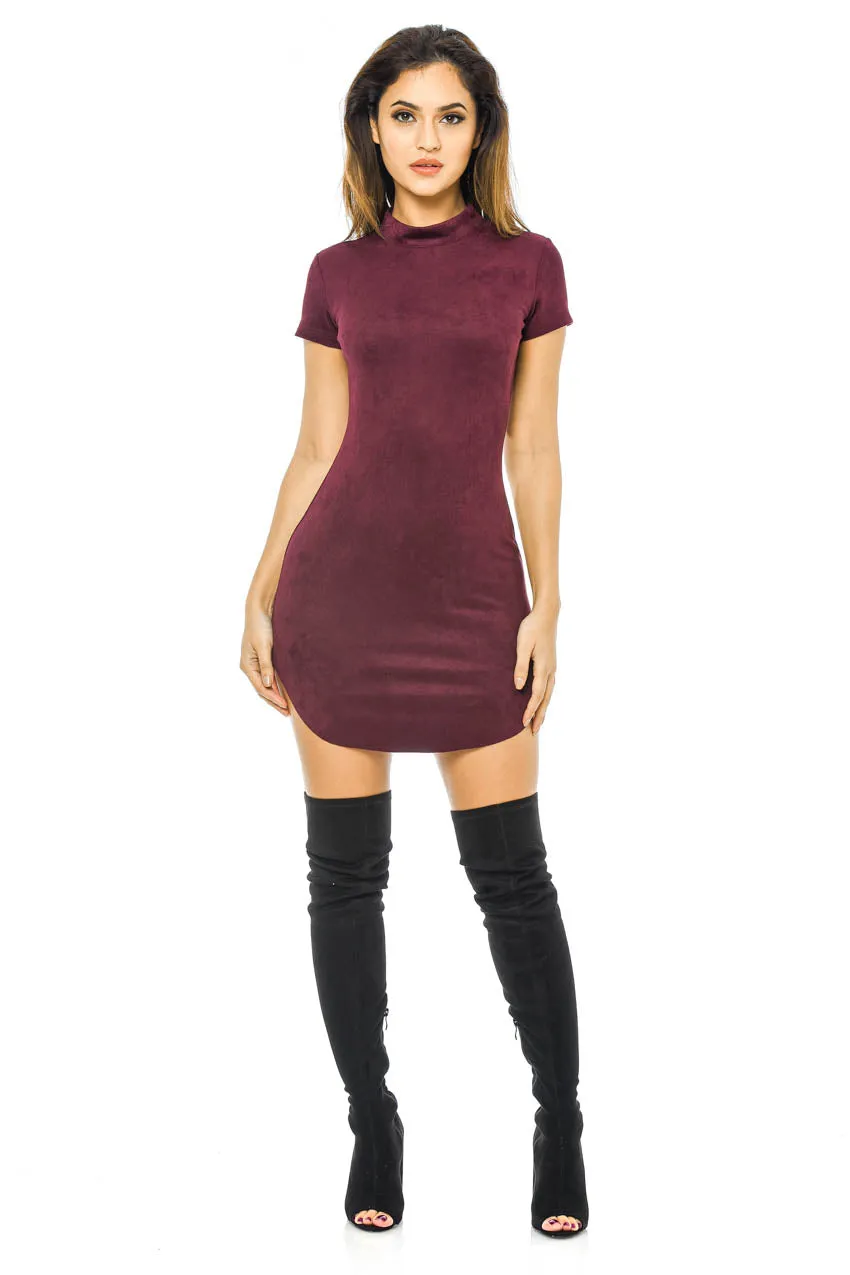 Plum Faux Suede Mini Dress with High Neck sold by AX Paris product image thumbnail 2