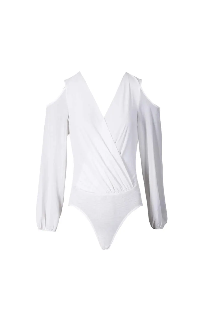 Cream Sleeved Plunge Bodysuit sold by AX Paris product image thumbnail 4