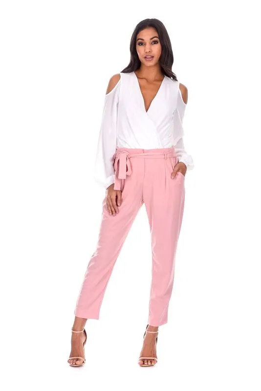 Cream Sleeved Plunge Bodysuit sold by AX Paris product image thumbnail 2