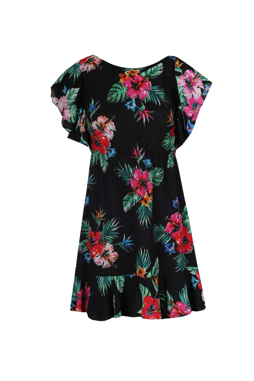 Black Floral Frill Detail Mini Dress sold by AX Paris product image thumbnail 4