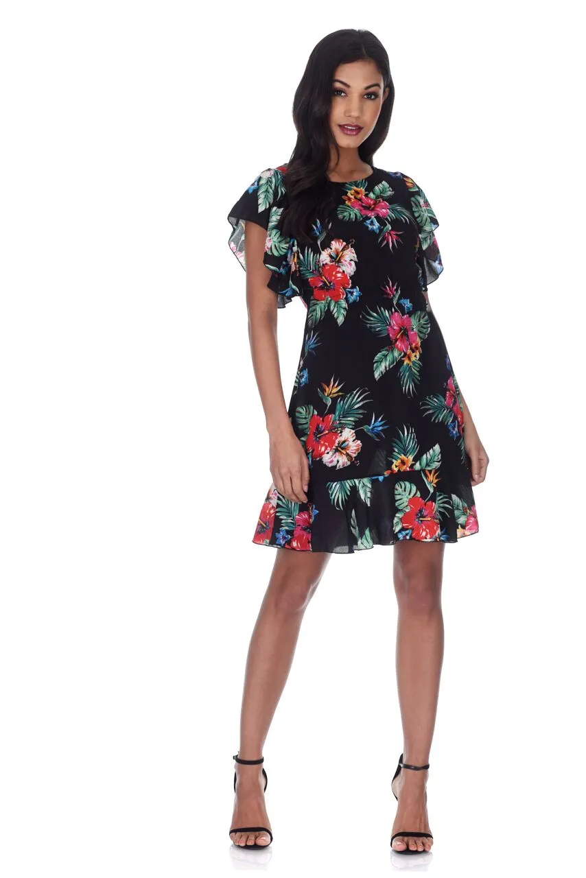 Black Floral Frill Detail Mini Dress sold by AX Paris product image thumbnail 2
