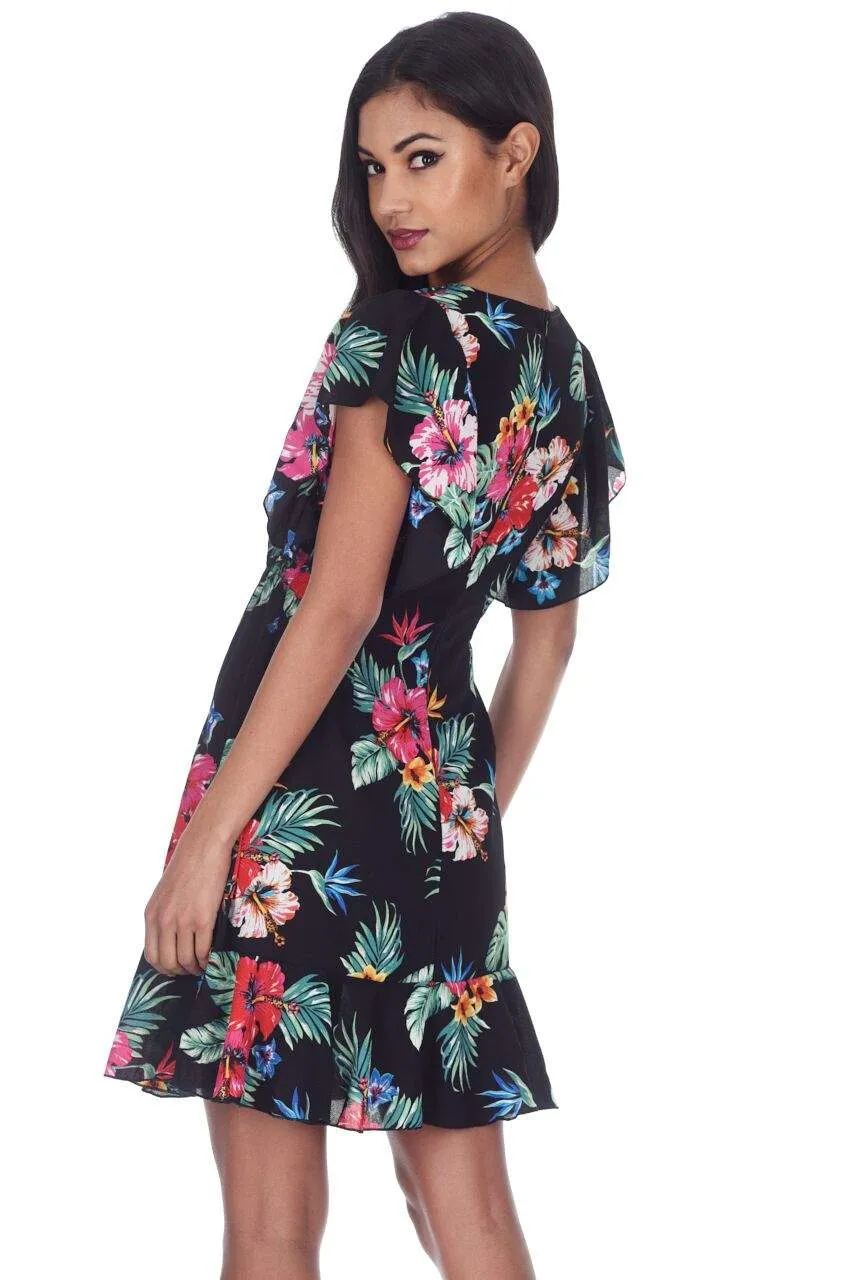 Black Floral Frill Detail Mini Dress sold by AX Paris product image thumbnail 3