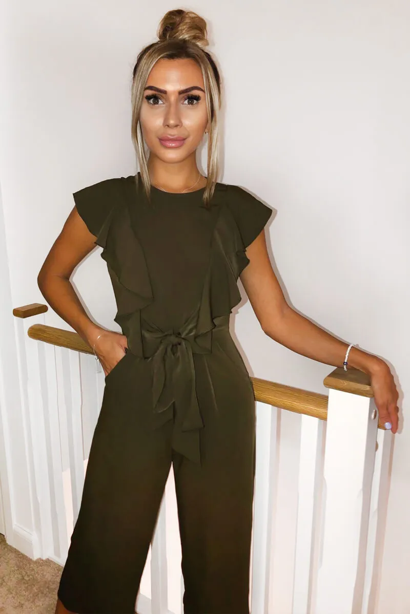 Olive Frill Tie Culotte Jumpsuit sold by AX Paris product image thumbnail 2
