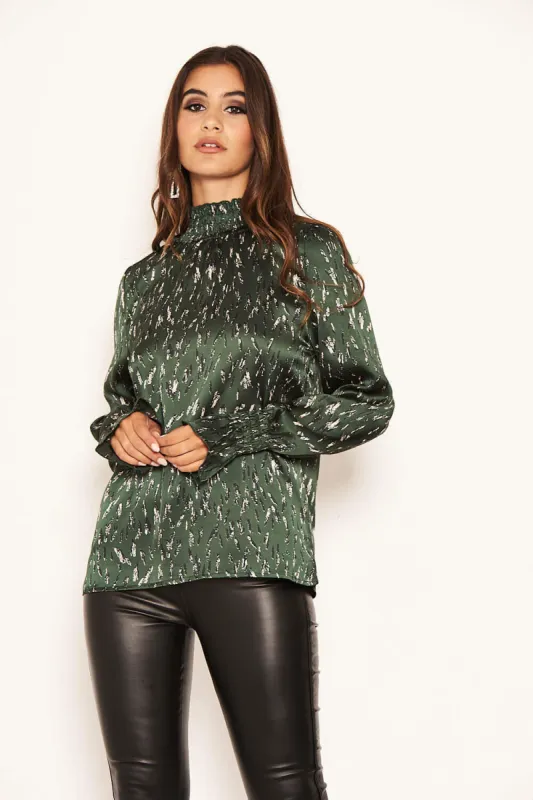 Green Printed High Neck Top sold by AX Paris
