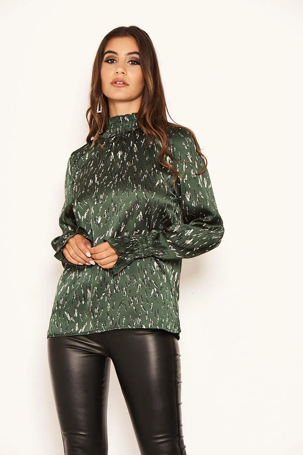 Green Printed High Neck Top sold by AX Paris