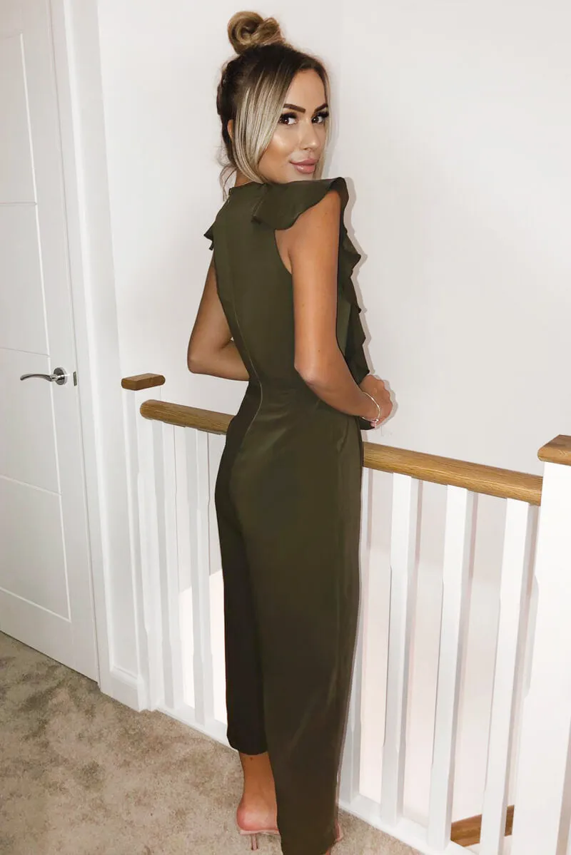 Olive Frill Tie Culotte Jumpsuit sold by AX Paris product image thumbnail 3