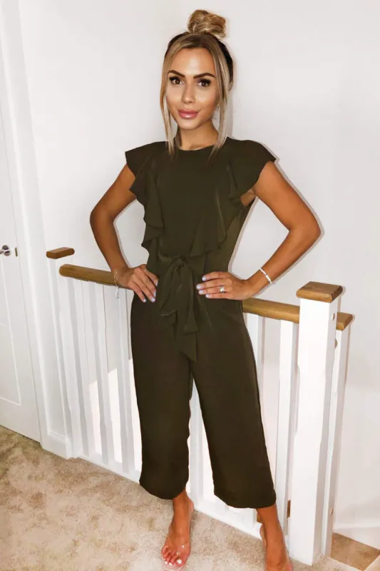 Olive Frill Tie Culotte Jumpsuit sold by AX Paris