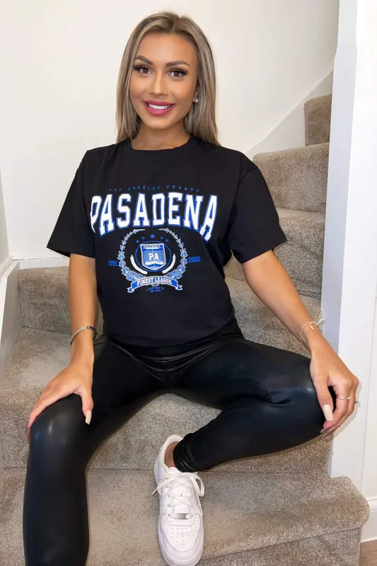 Black Pasadena Slogan Oversized T-Shirt sold by AX Paris
