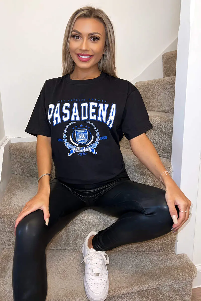 Black Pasadena Slogan Oversized T-Shirt sold by AX Paris