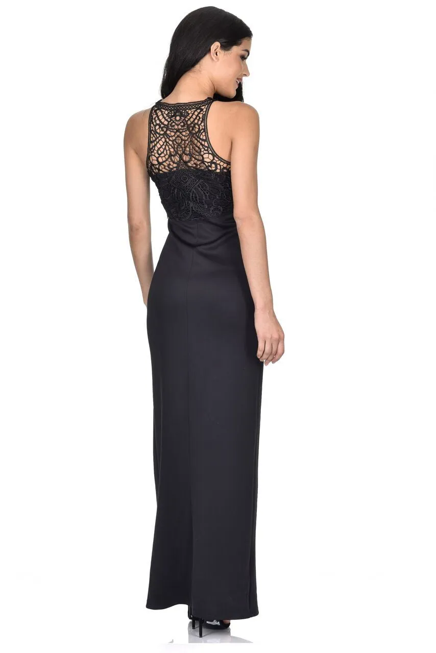 Black High Neck Maxi Dress With Crochet Neck sold by AX Paris product image thumbnail 3