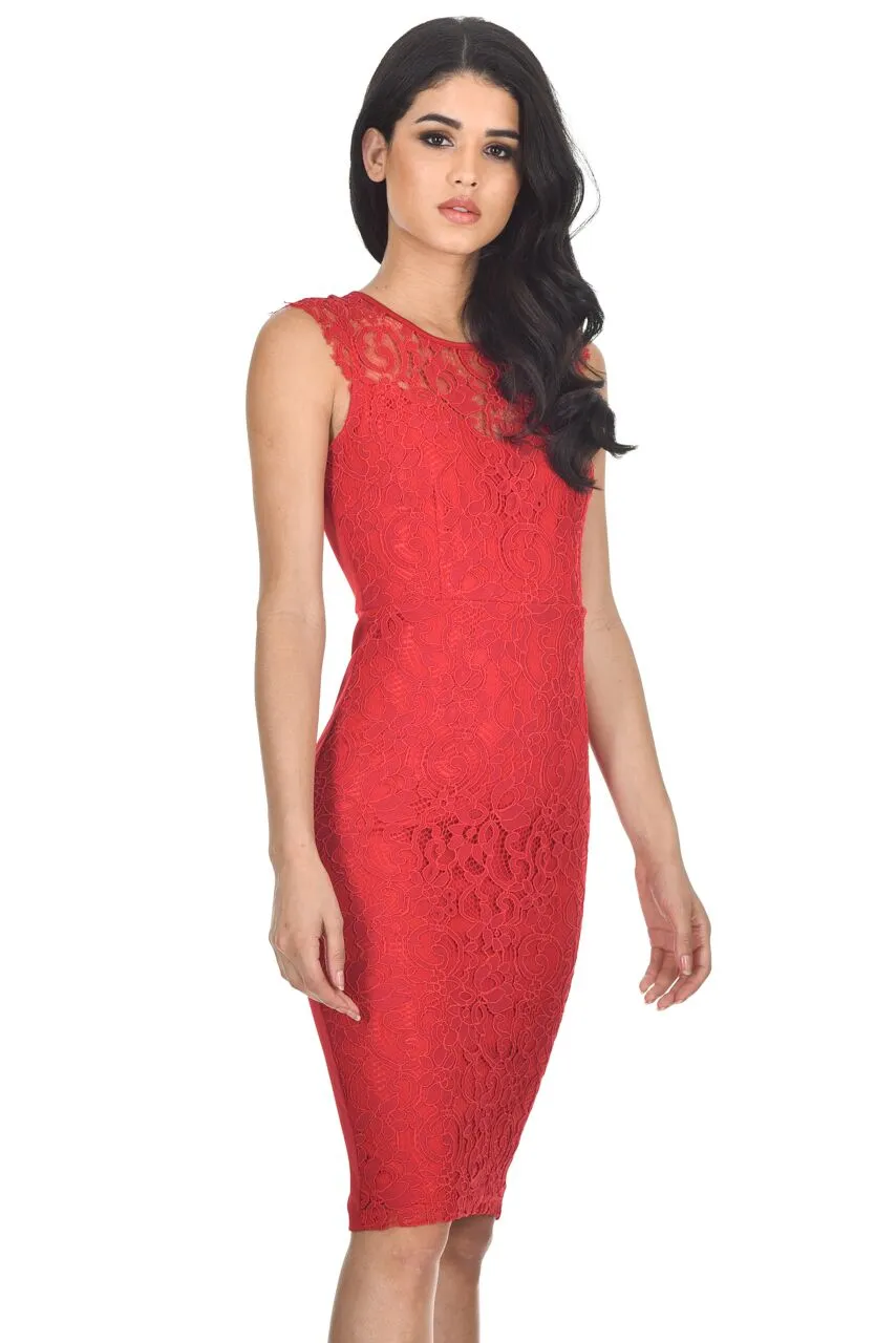 Red Crochet Midi Dress With Back Detail sold by AX Paris