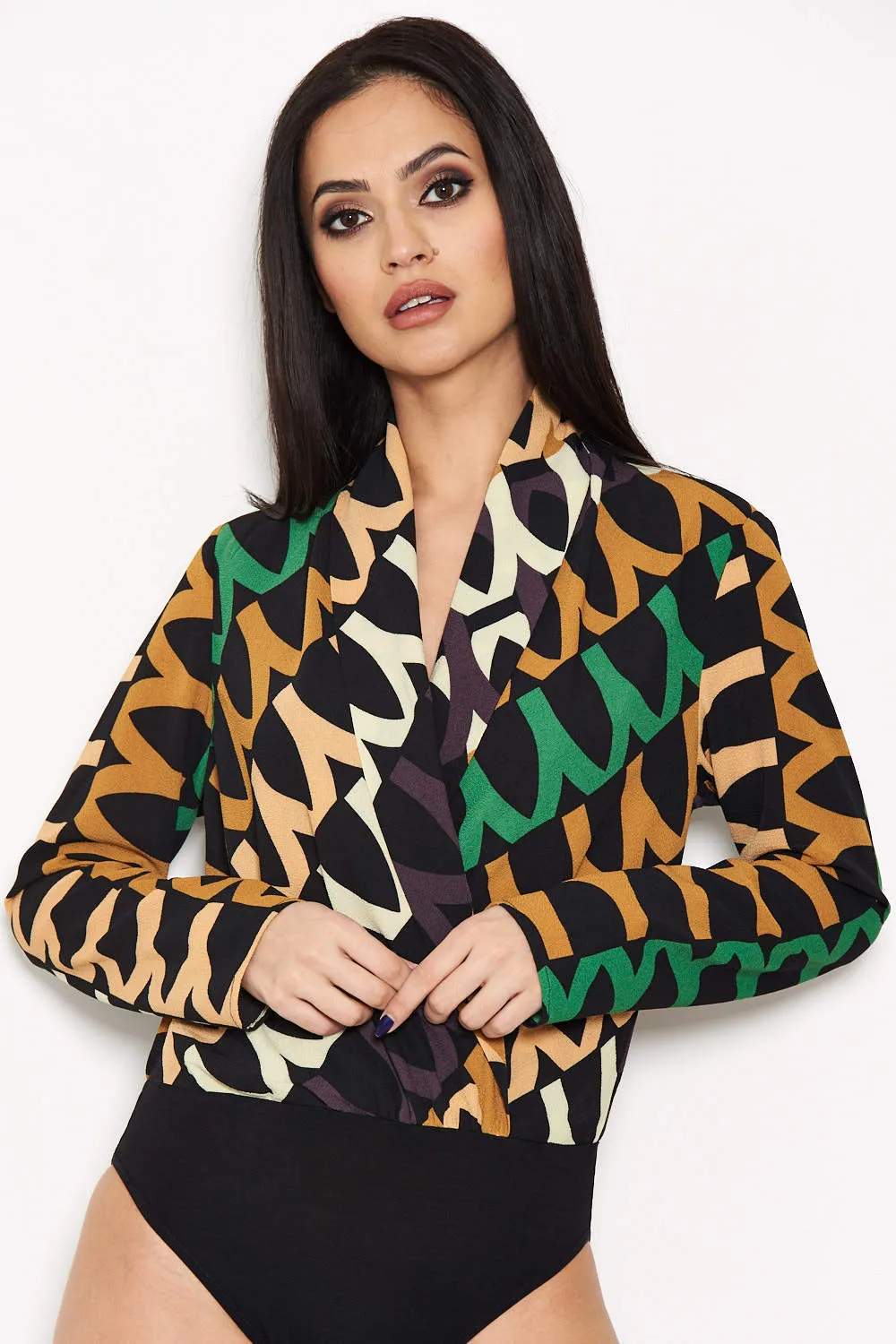 Green Printed Wrap Bodysuit sold by AX Paris product image thumbnail 5