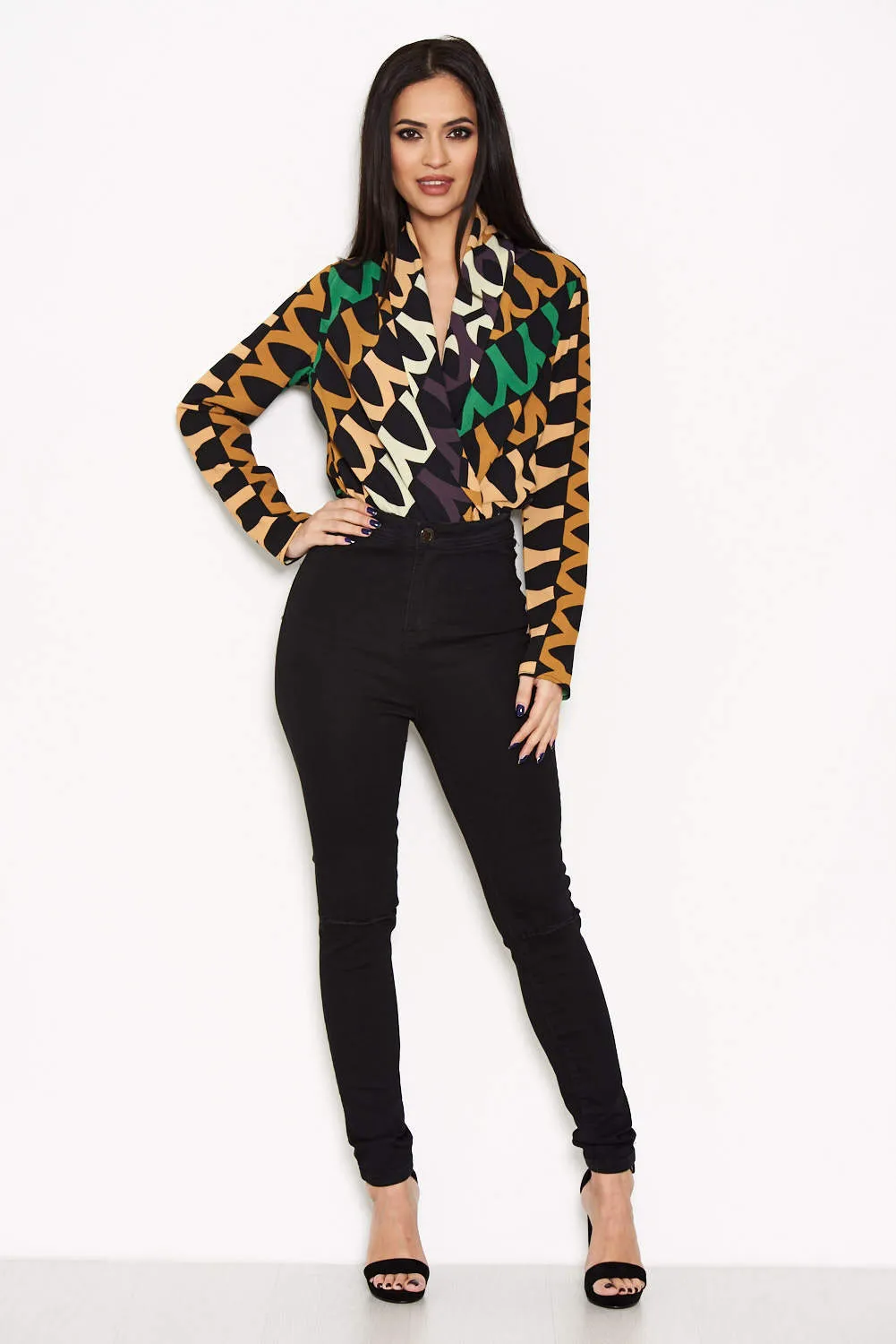 Green Printed Wrap Bodysuit sold by AX Paris product image thumbnail 2