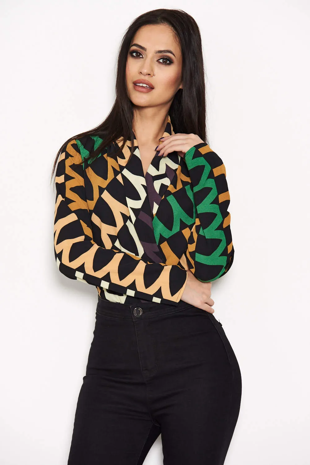Green Printed Wrap Bodysuit sold by AX Paris product image thumbnail 4