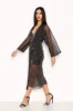 Black Sparkle Wrap Dress With Plunge Neck sold by AX Paris