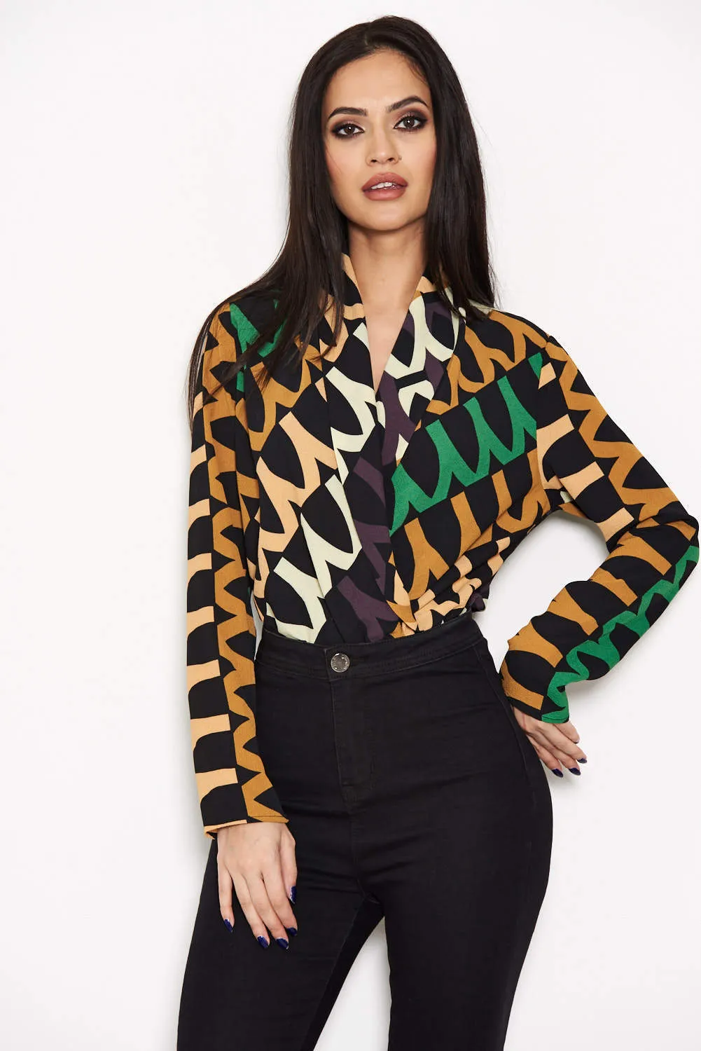 Green Printed Wrap Bodysuit sold by AX Paris