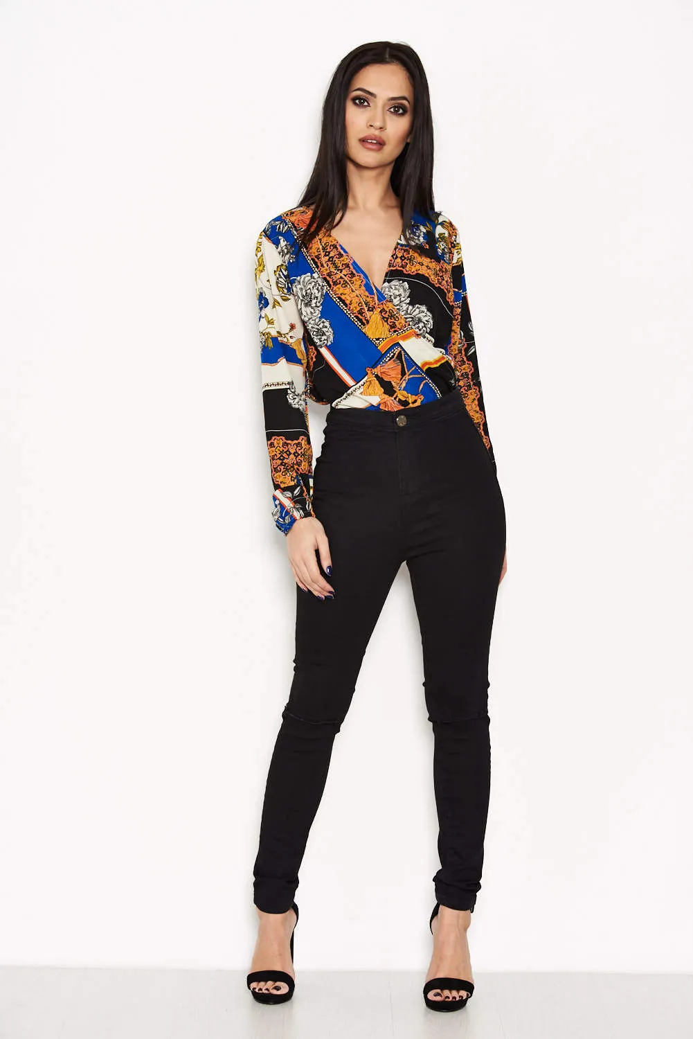 Blue Printed Wrap Bodysuit sold by AX Paris product image thumbnail 2