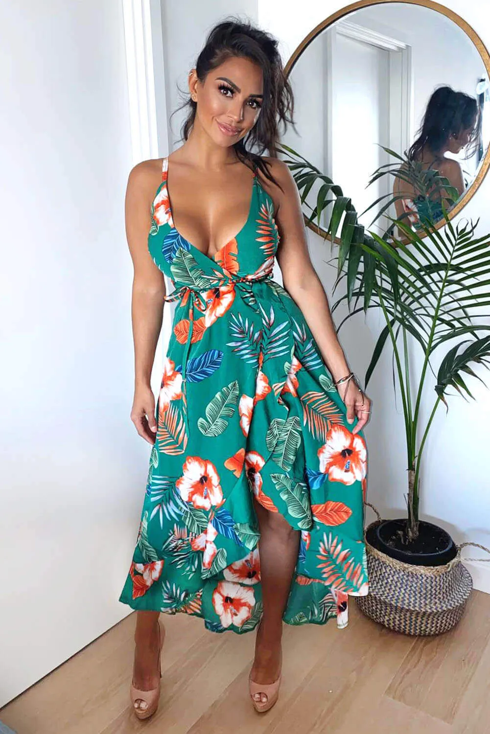 Green Floral Wrap Midi Dress sold by AX Paris product image thumbnail 2