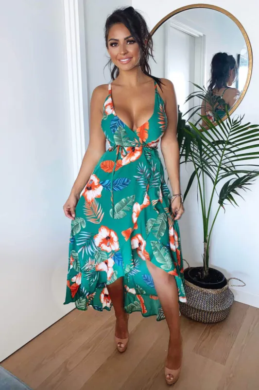 Green Floral Wrap Midi Dress sold by AX Paris