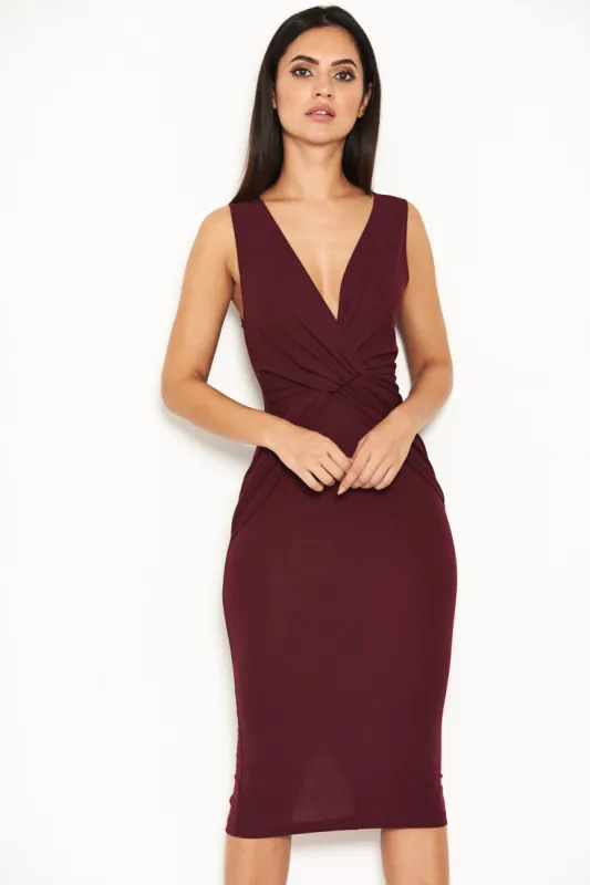Plum Plunge Midi Dress With Twist Front sold by AX Paris