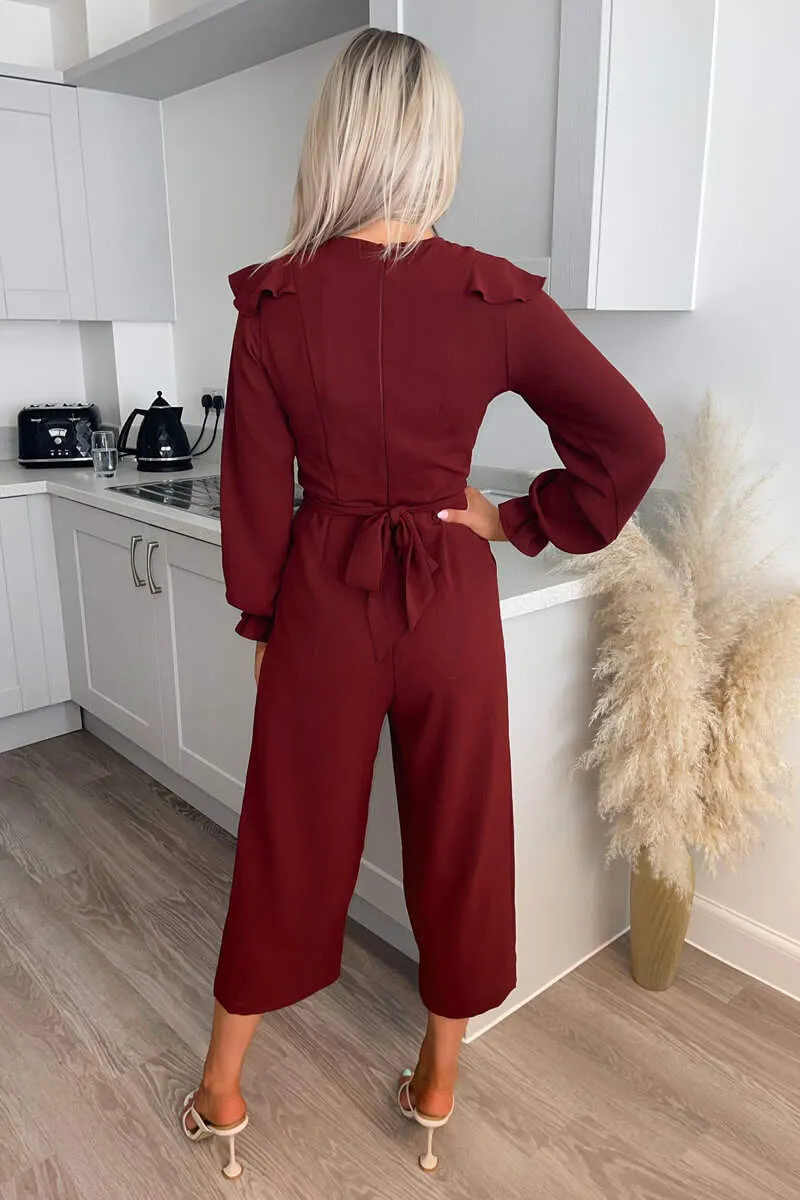 Wine Frill Front Long Sleeve Jumpsuit sold by AX Paris product image thumbnail 4