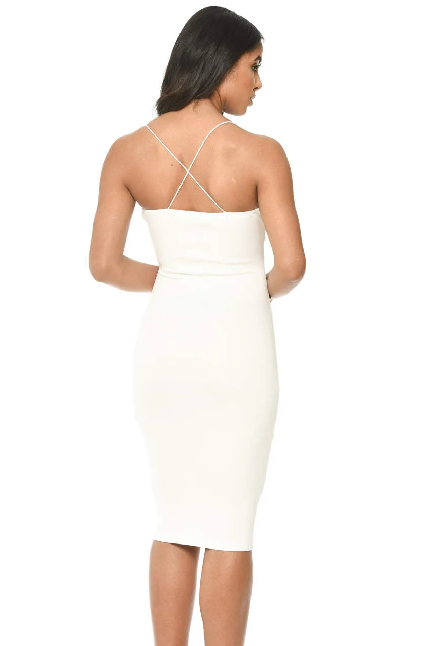 Cream Strappy Embroidered Bodycon Midi Dress sold by AX Paris product image thumbnail 3