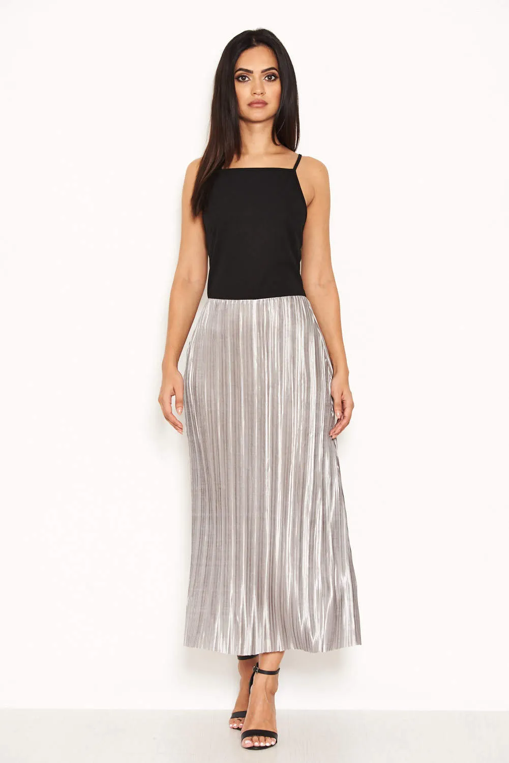 Black High Neck Dress With Silver Skirt sold by AX Paris product image thumbnail 4